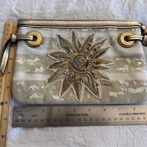 Coach Sequin Sun Wristlet in Gold and Cream